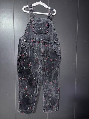 McDonald's Kids Black Denim Toddler Overalls with Pink & Green Embroidery